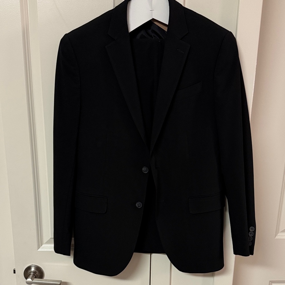 J Ferrar Elegant Black Slim Fit Blazer 40 R & Matching Trousers 32 X 32